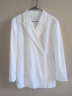 Topshop White Linen Blend Double Breasted Blazer Sz 2  Measures 19.5" x 30"